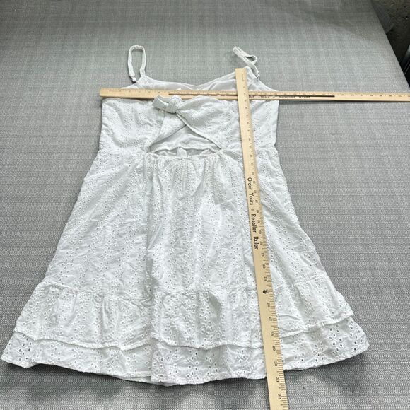 Hollister Mini Dress XL White Eyelet Coastal Fairycore Summer Ruffle‎ Tie Back - Picture 6 of 10